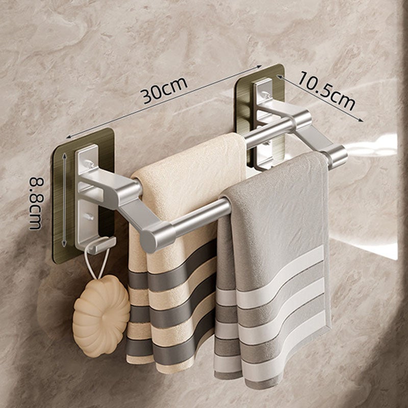 Ścienny wieszak na ręczniki do łazienki, bez wiercenia, z haczykami, półka do przechowywania - srebrny - 30 cm