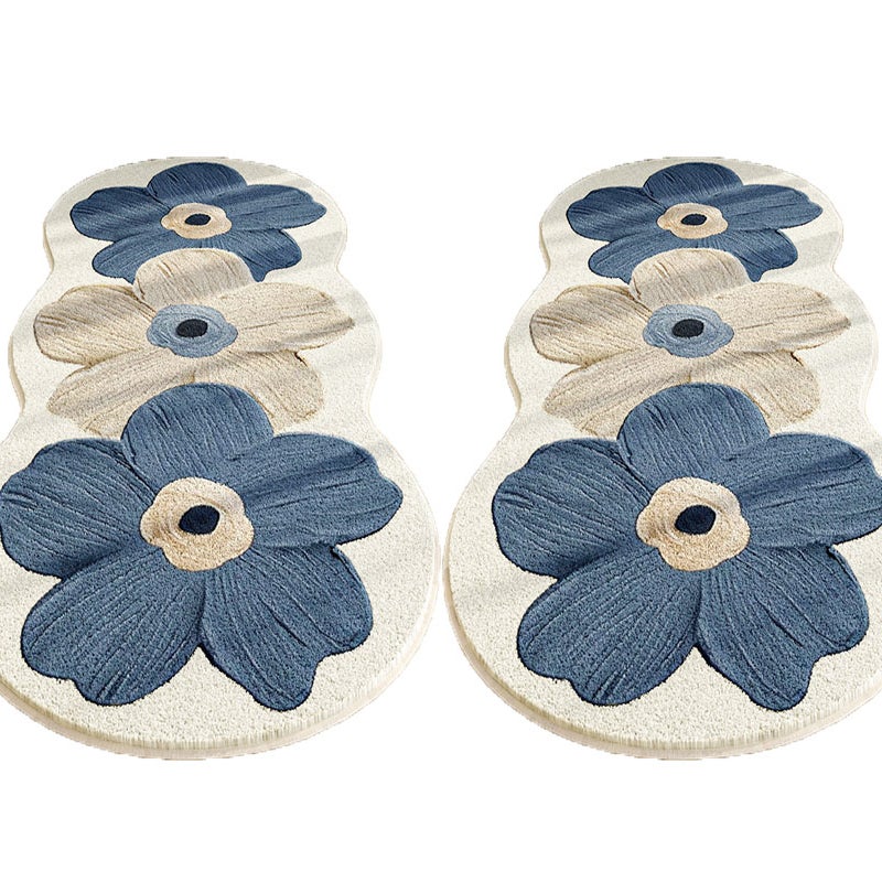 Miękki dywan w kwiaty, imitacja kaszmiru, zestaw 2 sztuk, odporny na plamy, idealny do sypialni, niebieski, 50 x 120 cm