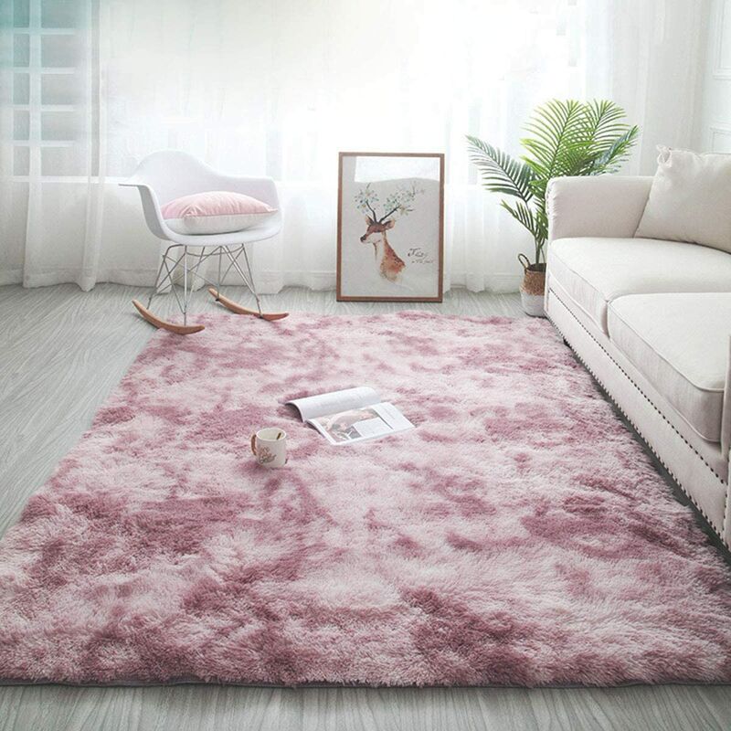 Dywan do salonu Shaggy 160 x 230 cm, pluszowy, różowy, z miękkiego włókna polipropylenowego, antypoślizgowy dywan do sypialni