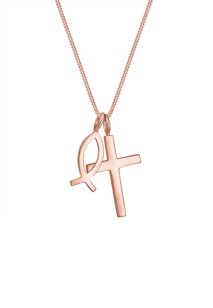 Elli Damski wisiorek Krzyż Rybka wykonany z srebra próby 925 Sterling Silver Naszyjniki 1 ct