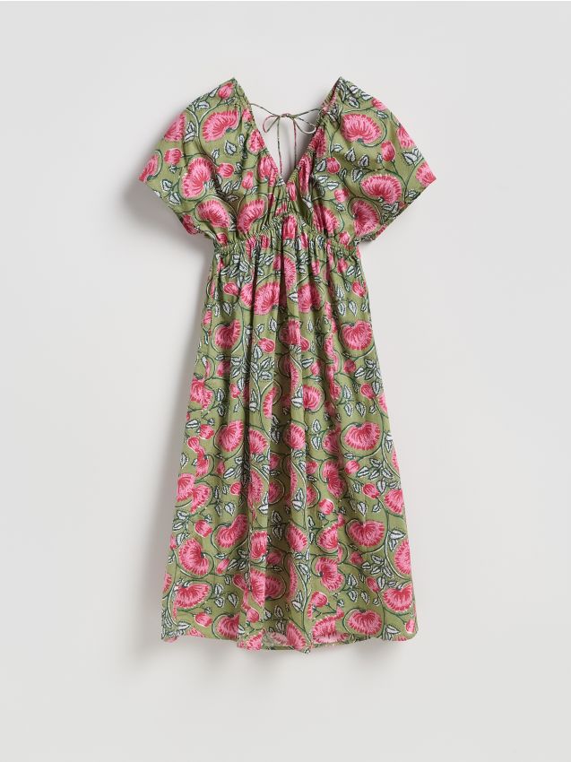 Reserved - Wzorzysta sukienka midi - wielobarwny