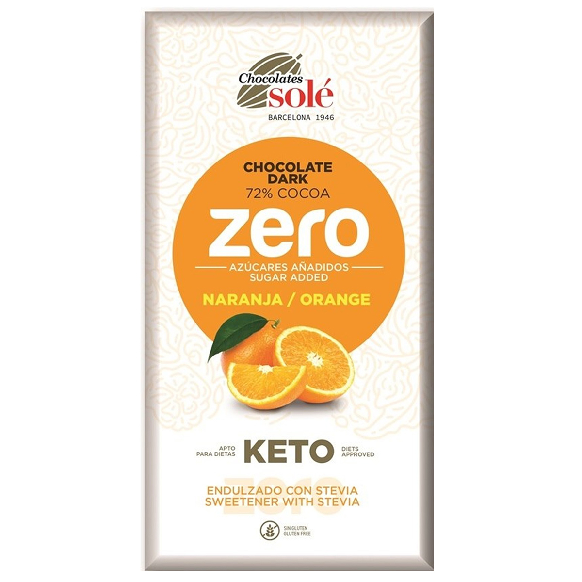Sole Czekolada gorzka 72% z pomarańczą i stewią, keto, bez dodatku cukru, 100 g