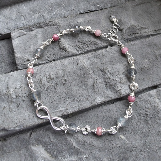 Bransoletka Nieskończoność, labradoryt, rodonit