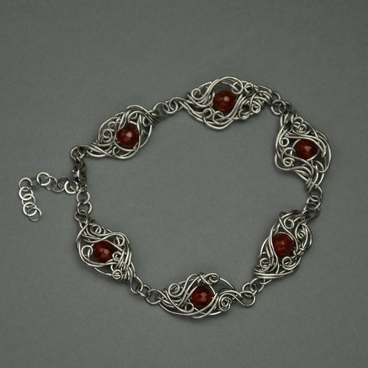 Bransoletka regulowana czerwony karneol wire wrapping