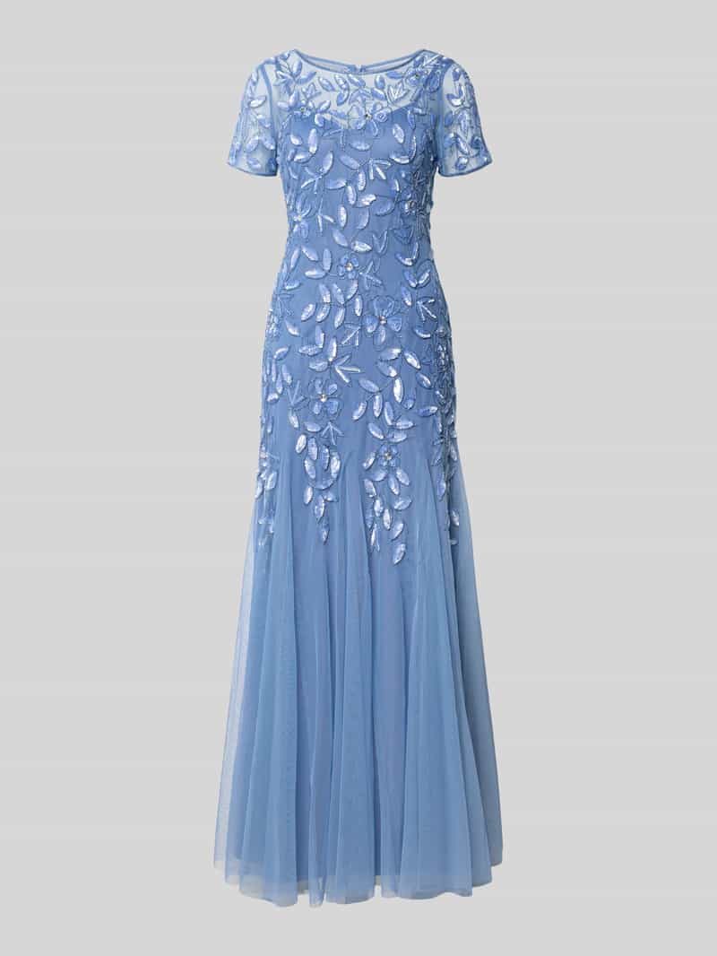 sukienka wieczorowa o kroju regular fit z kwiatowym haftem na całej powierzchni