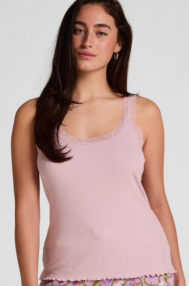 Hunkemöller Top z Prążkowanej Dzianiny z Koronką Różowy