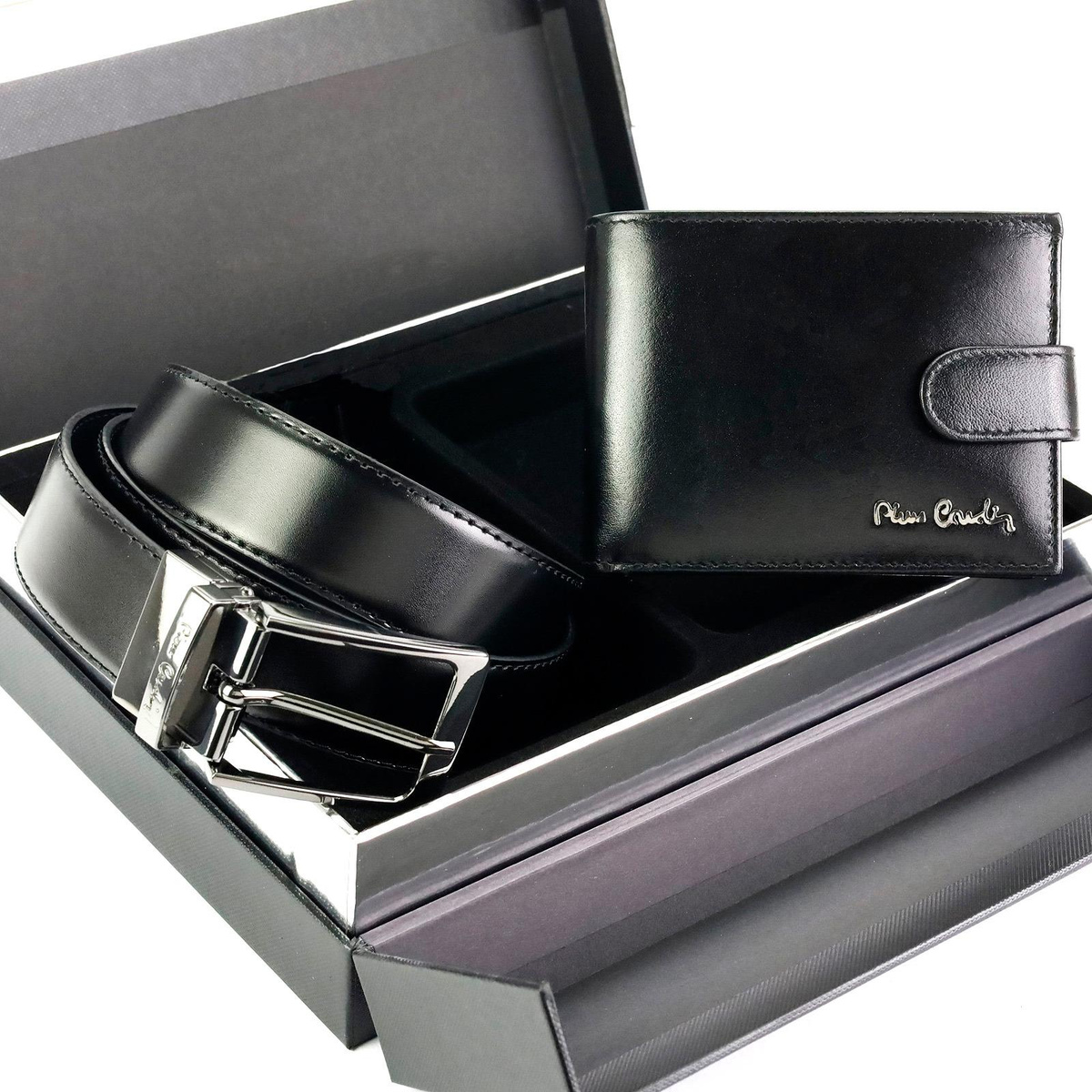 Pierre Cardin zestaw skórzany męski portfel i pasek do spodni na prezent