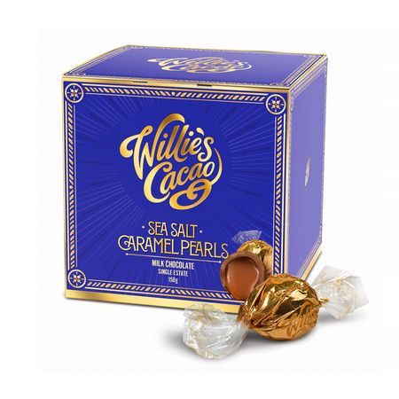 Willies Cacao Czekoladki Sea Salt Caramel Milk Chocolate Pearls 150 g - słodycze lub przekąska