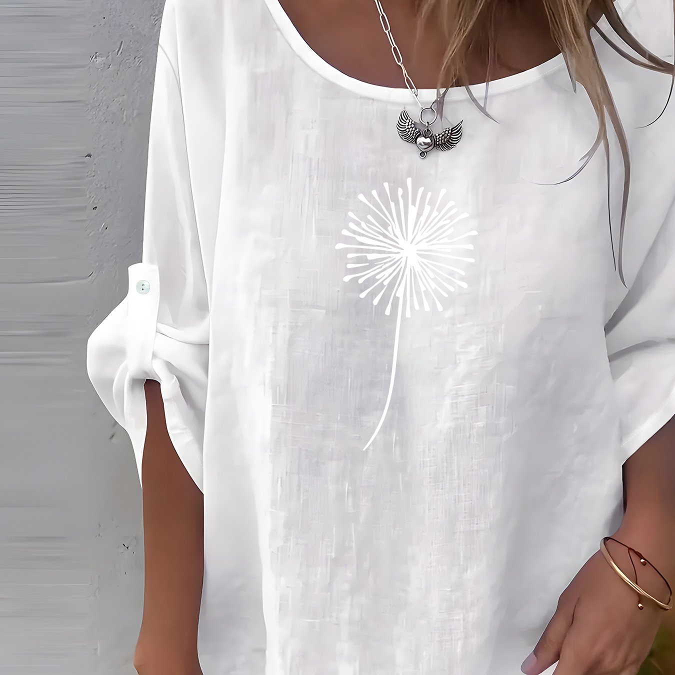 TEMU Europejska i Amerykańska Damska Prosta Kreatywna Nadrukowana Casualowa Bluzka z Okrągłym Dekoltem i Długim Rękawem, Jednoczęściowa Koszula