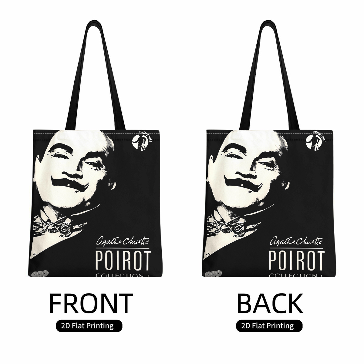 TEMU Torba Tote & Poirot - Kultowa Autorka i Detektyw, Nadruk, Idealna do Pracy, Podróży, Prezent dla Fanów Kryminałów (Dziedzictwo Christie)