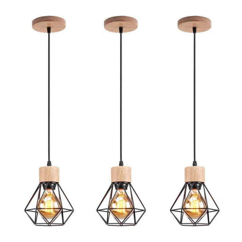 Zestaw 3 żyrandoli industrialnych, plafony klatki z metalu, zawieszenie vintage, lampa wisząca, regulowana długość linki (bez żarówki)