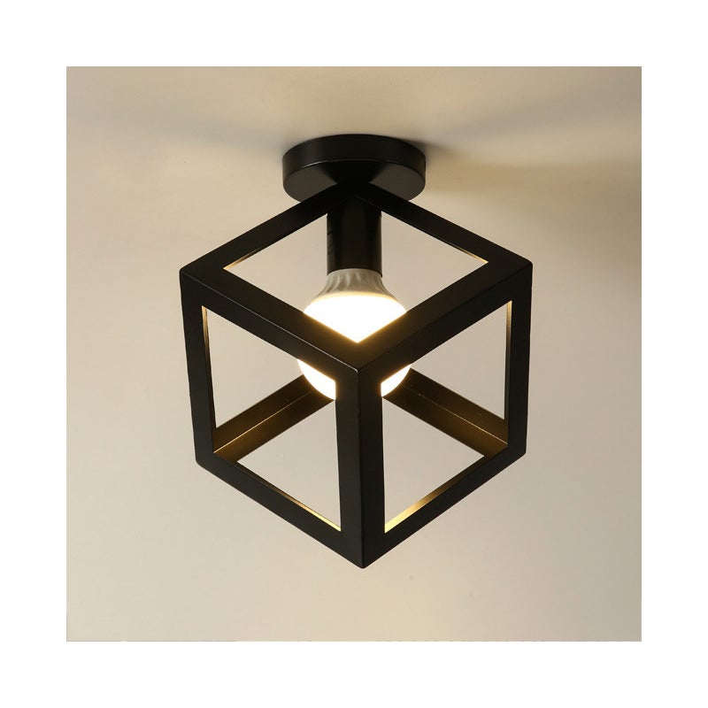 Przemysłowy plafon metalowy, czarny żyrandol retro, kreatywna lampa korytarzowa, nowoczesny żelazny plafon z żarówką, ciepłe światło 3000 K