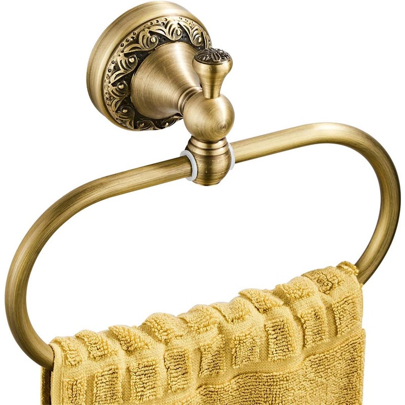 Owalny pierścień na ręcznik z mosiądzu antyczny pierścień na ściereczkę z wykwintnym wzorem uchwyt na ręcznik do łazienki kuchni akcesoria montażowe