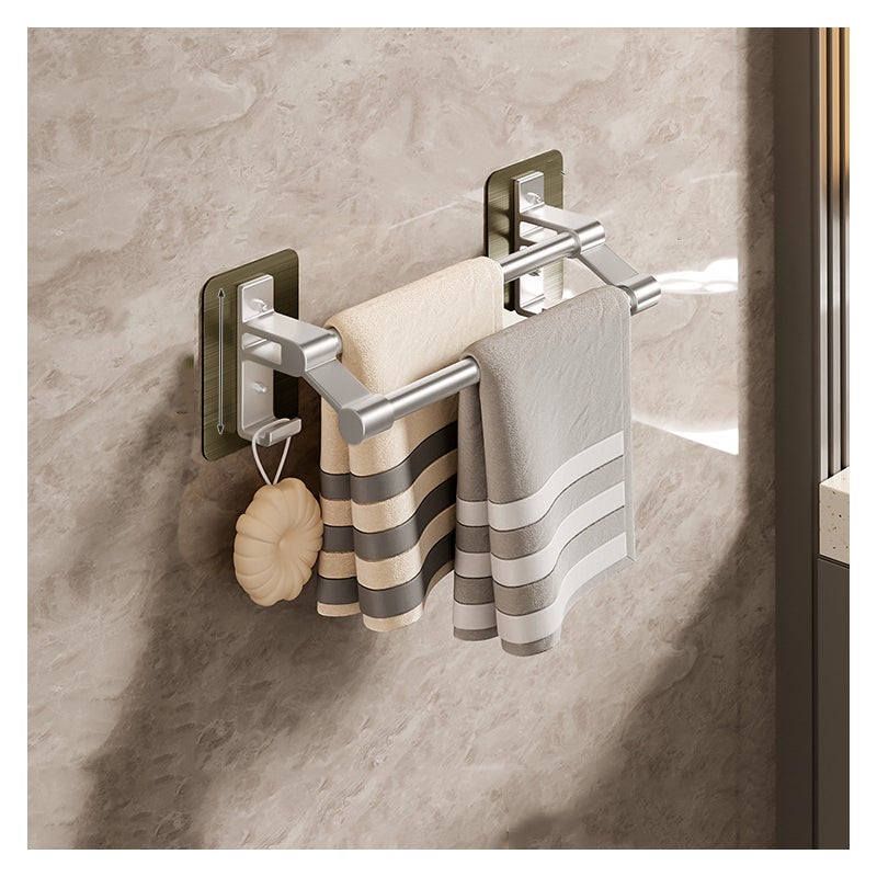 Wieszak na ręczniki do łazienki z 2 haczykami, ścienny wieszak na ręczniki bez wiercenia (srebrny, 30 cm)