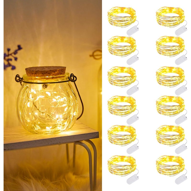 Zestaw 12 łańcuchów świetlnych na baterie, 2 metry, 20 LED, wodoodporne, do butelek, na wesela, imprezy, Boże Narodzenie