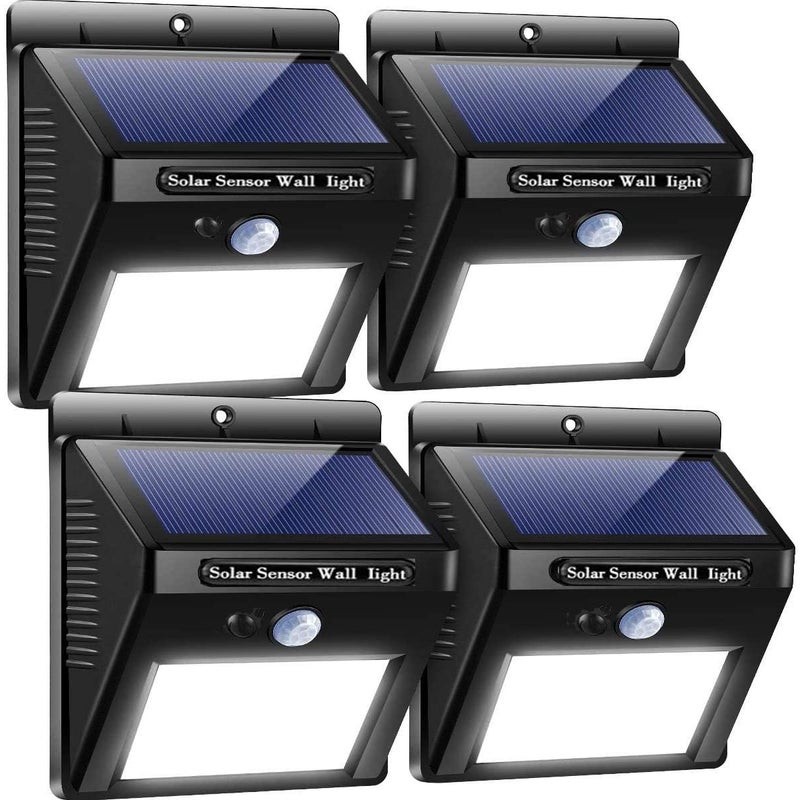 Zewnętrzne lampy solarne - Oświetlenie bezpieczeństwa z czujnikiem - 3 tryby zewnętrzne do ogrodu, ogrodzenia, drzwi, garażu (białe - 4 sztuki)