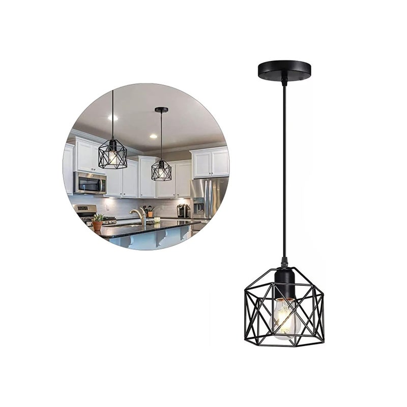 Żyrandol Vintage Metalowy Przemysłowa Czarna Lampa Wisząca Plafon Pół Wpuszczany z Kwadratową Klatką Żarówka Bez Żarówki Jadalnia Sypialnia