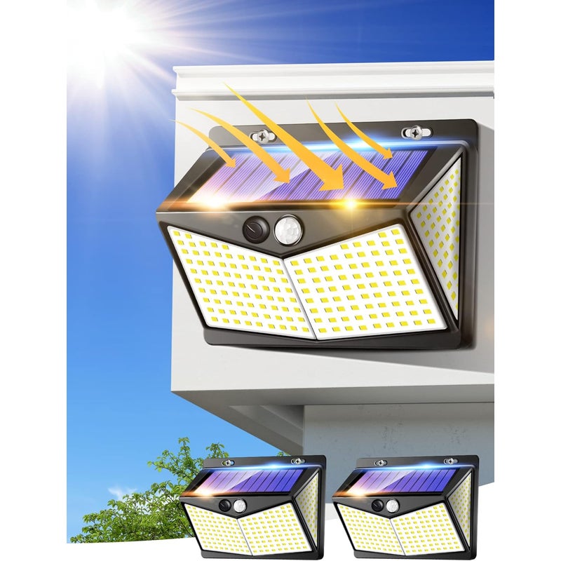 Zewnętrzna Lampa Solarna, 208 LED Zewnętrzne Światło Solarne, 3 Tryby Zewnętrzna Lampa Solarna z Czujnikiem Ruchu, IP65 Zewnętrzne Oświetlenie Solarne