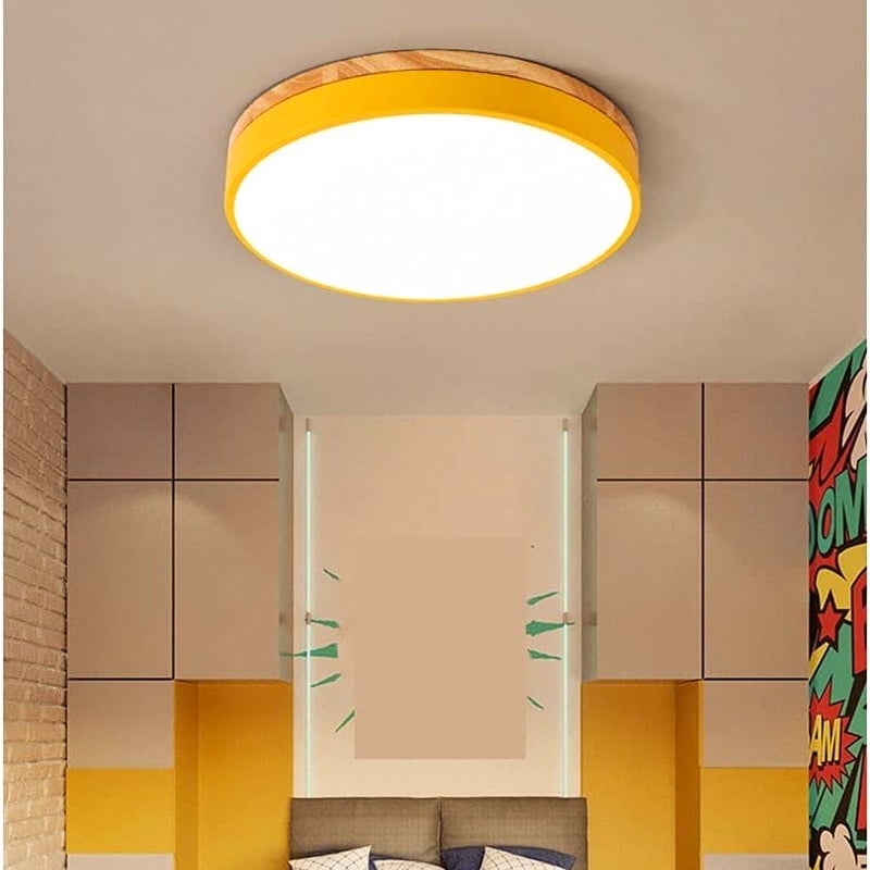 Lampa sufitowa LED nowoczesna okrągła lampa sufitowa z drewna W ciepłe światło K do salonu sypialni kuchni korytarza jadalni cm żółta