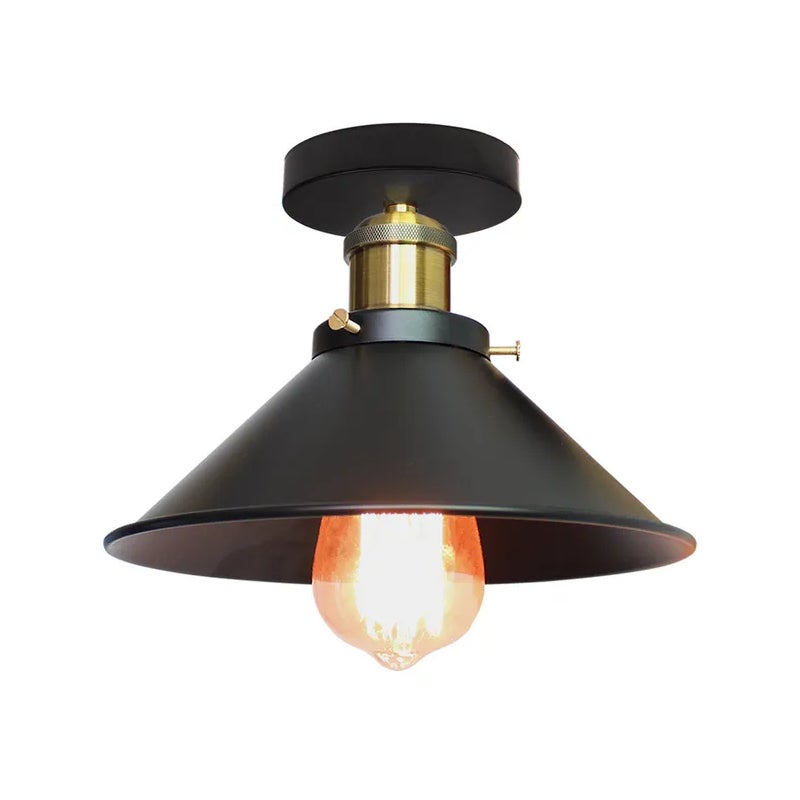 Plafon w stylu industrialnym, retro metalowe żyrandole, lampy wiszące LED, wysokiej jakości plafon, φ26 cm (czarny i złoty)