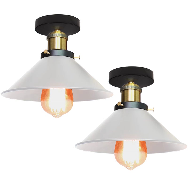 Zestaw 2 lamp sufitowych w stylu industrialnym, retro metalowe żyrandole, lampy wiszące LED, wysokiej jakości lampy sufitowe, φ22 cm (białe i złote)