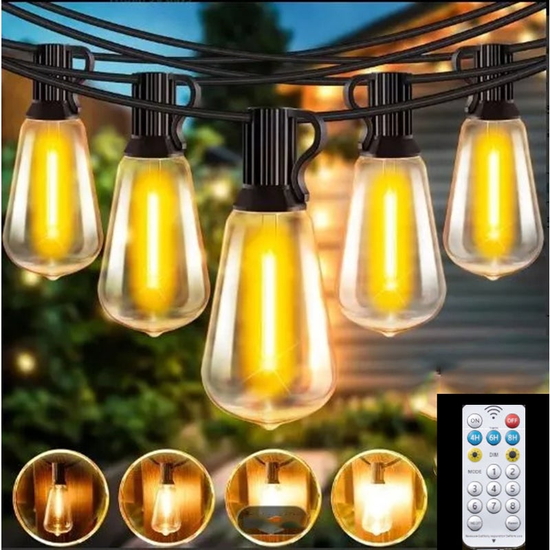 Zewnętrzny łańcuch świetlny solarny z pilotem (15 m), 25 żarówek i 1 żarówka, wodoodporność IP44, ciepłe białe światło 2700 K