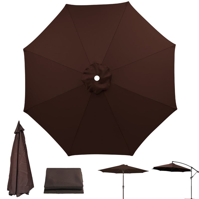 Płótno zamienne do parasola tarasowego, ochrona UV, wodoodporne, płótno do parasola z 8 żebrami, brązowe (tylko płótno do parasola, 3 m)
