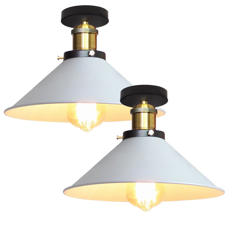 Zestaw 2 lamp sufitowych w stylu industrialnym, retro metalowe żyrandole, lampy wiszące LED, wysokiej jakości lampy sufitowe, φ22 cm (białe i złote)