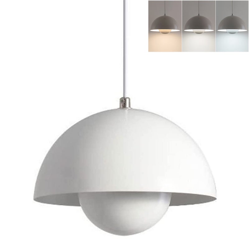 Żyrandol, nowoczesna lampa wisząca, plafon sufitowy z żarówką, oświetlenie do dekoracji wnętrz, 3 temperatury barwowe, 23 cm (biały)