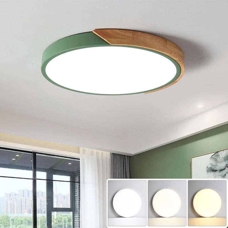 Plafon LED 30CM, Plafon metalowy, Plafon nowoczesny 24W, Zielone światła dekoracyjne, 3 temperatury barwowe (3000K~6000K)