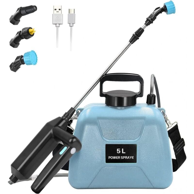 Elektryczny opryskiwacz 7.4V/2400mAh, opryskiwacz 5L, wysuwany, opryskiwacz ciśnieniowy z 3 regulowanymi dyszami i 5-litrowym zbiornikiem na wodę