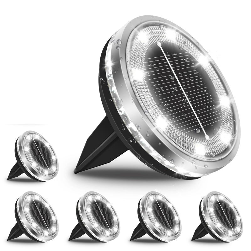 Zestaw zewnętrznych lamp solarnych gruntowych dysków świetlnych LED wodoodporne odpowiednie do ogrodu na podwórze na ścieżkę światło białe