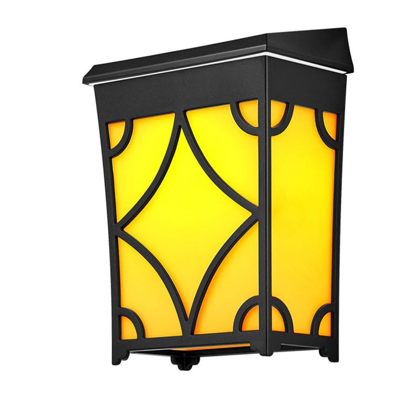 Zestaw 2 lamp solarnych ogrodowych (złote światło + RGB) na ogrodzenie, do willi, pensjonatu, dekoracja ścienna