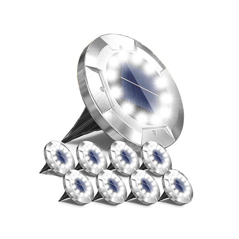 Zewnętrzne lampy solarne, gruntowe lampy solarne, oświetlenie ścieżek, oświetlenie krajobrazu, srebrne, światło białe, 8 sztuk