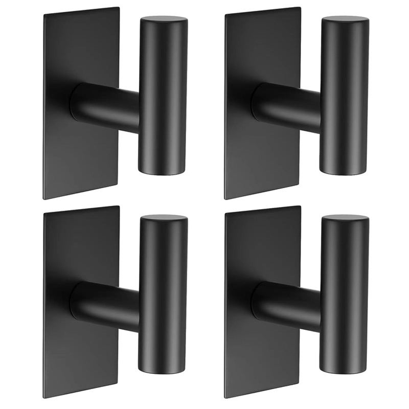 Samoprzylepne haczyki na ręczniki do łazienki, bez konieczności wiercenia do wieszania ubrań za drzwiami, czarne, 4 sztuki
