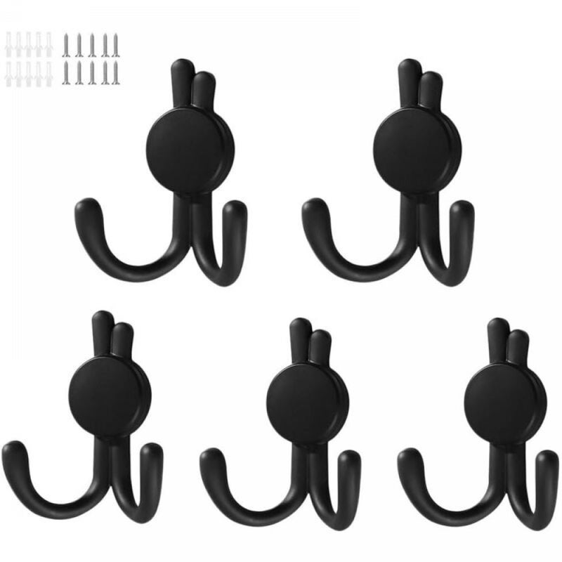 Zestaw 5 zabytkowych wieszaków ściennych ze stali nierdzewnej ze śrubami do przechowywania kapeluszy, ręczników i szlafroków (czarny)