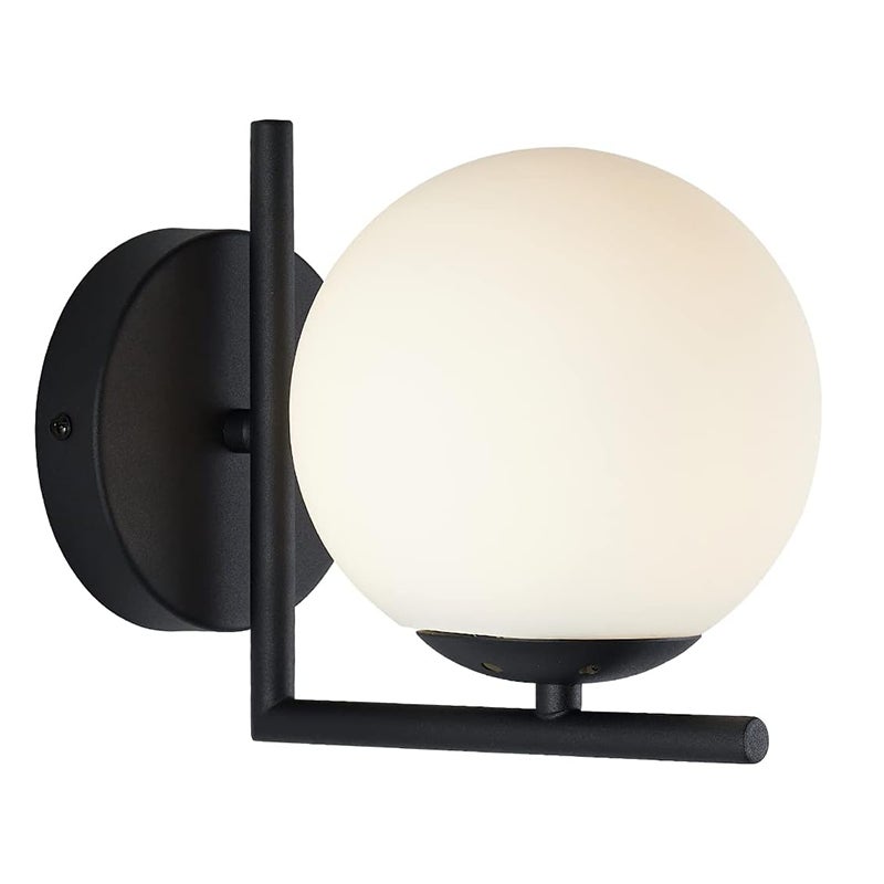 Kinkiet z mlecznym kloszem, kinkiet w stylu vintage do toaletki, kinkiet do łazienki lub sypialni w stylu industrialnym (czarny)