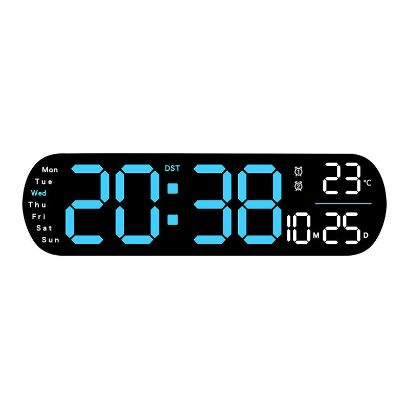 Duży cyfrowy zegar ścienny z pilotem, temperatura DST, automatyczny ściemniacz jasności, niebieski