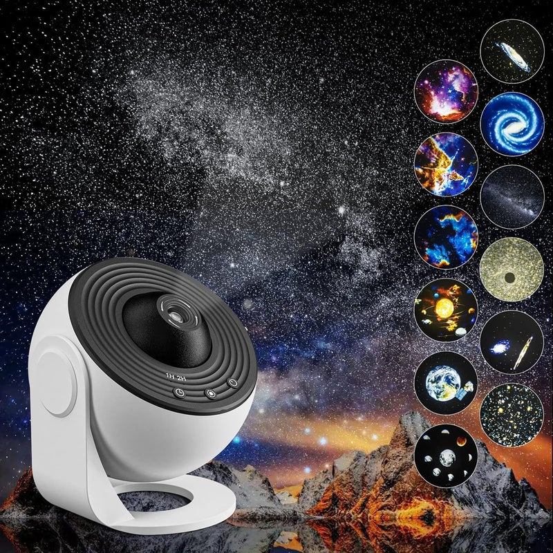 Projektor Galaxy - Lampa Starlight 13 w 1 - Lampka nocna z gwiazdami z obrotową o 360° nebulą - z Układem Słonecznym i 12 konstelacjami
