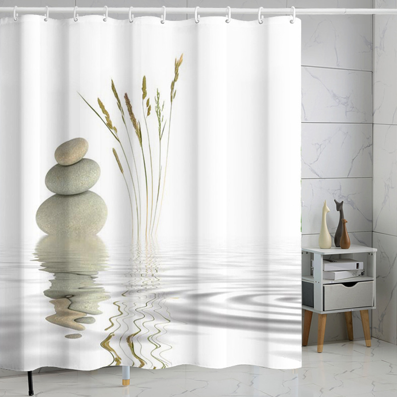 Wysokiej jakości tekstylna zasłona prysznicowa, wodoodporna i odporna na pleśń, z przelotkami - motyw kamyków - 180 x 180 cm