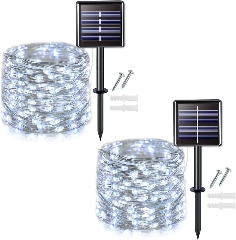 Zewnętrzna solarna girlanda świetlna 2 x 10 m 100 LED Zewnętrzna wodoodporna solarna girlanda świetlna Białe światło 8 trybów Światło słoneczne
