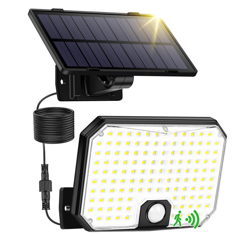 Zewnętrzna lampa solarna, kinkiet z czujnikiem ruchu, zewnętrzna lampa LED zasilana energią słoneczną, 3 tryby z kablem o długości 5 m