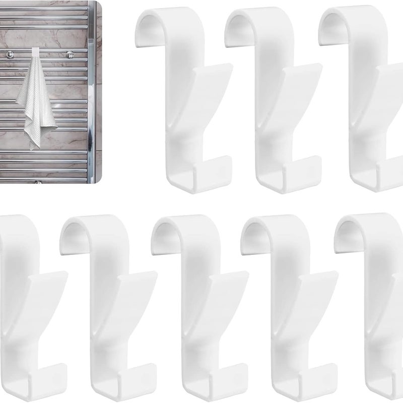 8 sztuk Haczyków na Grzejnik, Suszarka na Ręczniki do Łazienki, Pasuje do Wszystkich Standardowych Grzejników (Biały)