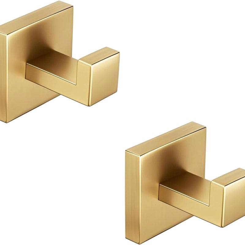 Haczyk na ręczniki łazienkowe, kwadratowy haczyk ze stali nierdzewnej, złoty, zestaw 2 sztuk