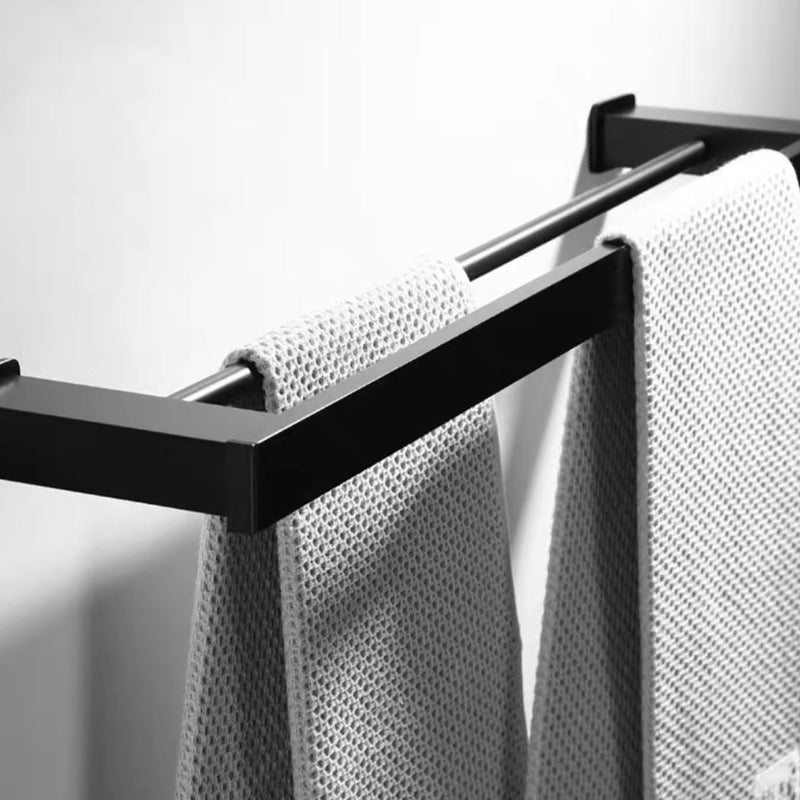 (Rozmiar: 50cm) Matowy czarny wieszak na ręczniki do łazienki, podwójny ścienny drążek ze stali nierdzewnej, 2 drążki, akcesoria łazienkowe