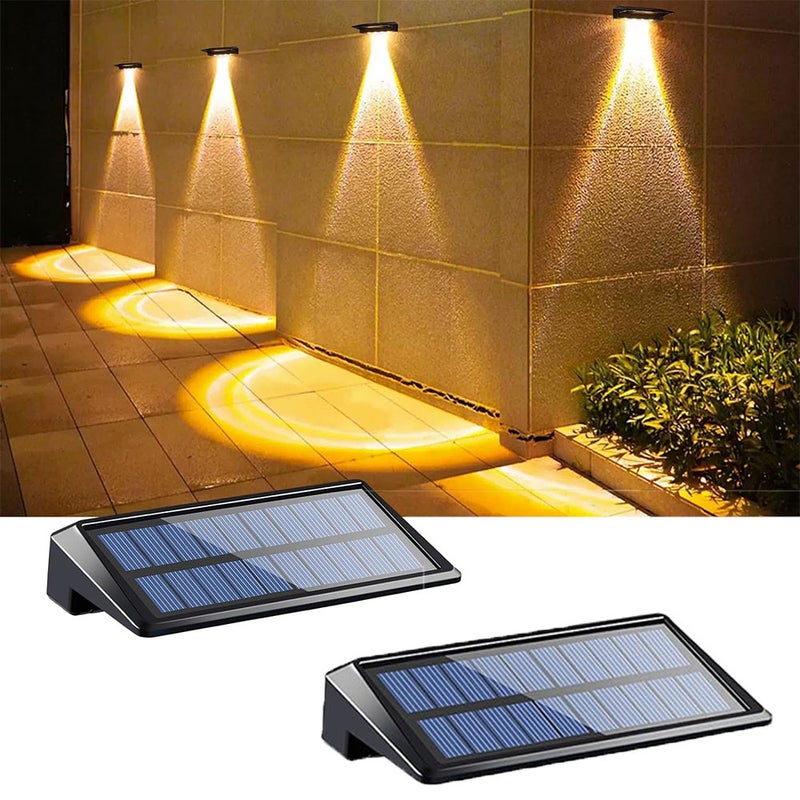 Zestaw 2 lamp solarnych LED na taras do użytku zewnętrznego, wodoodporne IP65, zewnętrzne kinkiety solarne, ciepłe światło