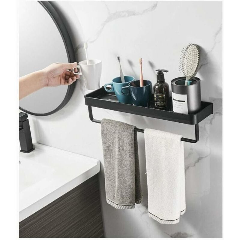 Wieszak ręczniki kwadratowa półka łazienkowa z wieszakiem ręczniki szyną montowaną ścianie wykonana stopu aluminium solidne matowe czarne wykończenie