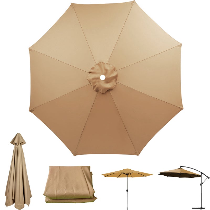 Płótno zamienne do parasola tarasowego, ochrona UV, wodoodporne, płótno do parasola z 8 prętami, khaki (tylko płótno do parasola, 2,3 m)