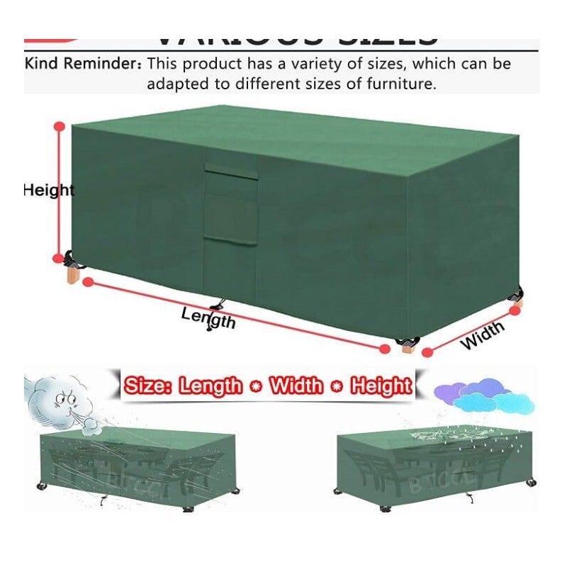 Prostokątny Pokrowiec Zestaw Mebli Ogrodowych Wodoodporny Pokrowiec Meble Ogrodowe Oxford Otworami Wentylacyjnymi Wiatroszczelny Odporny Kurz Zielony