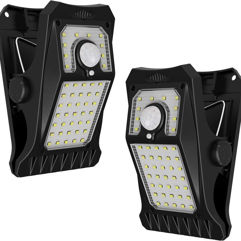 Zewnętrzna lampa solarna z 45 diodami LED i czujnikiem ruchu do przypięcia, 4 tryby, 4 metody instalacji, białe światło (pakiet 2 szt.)
